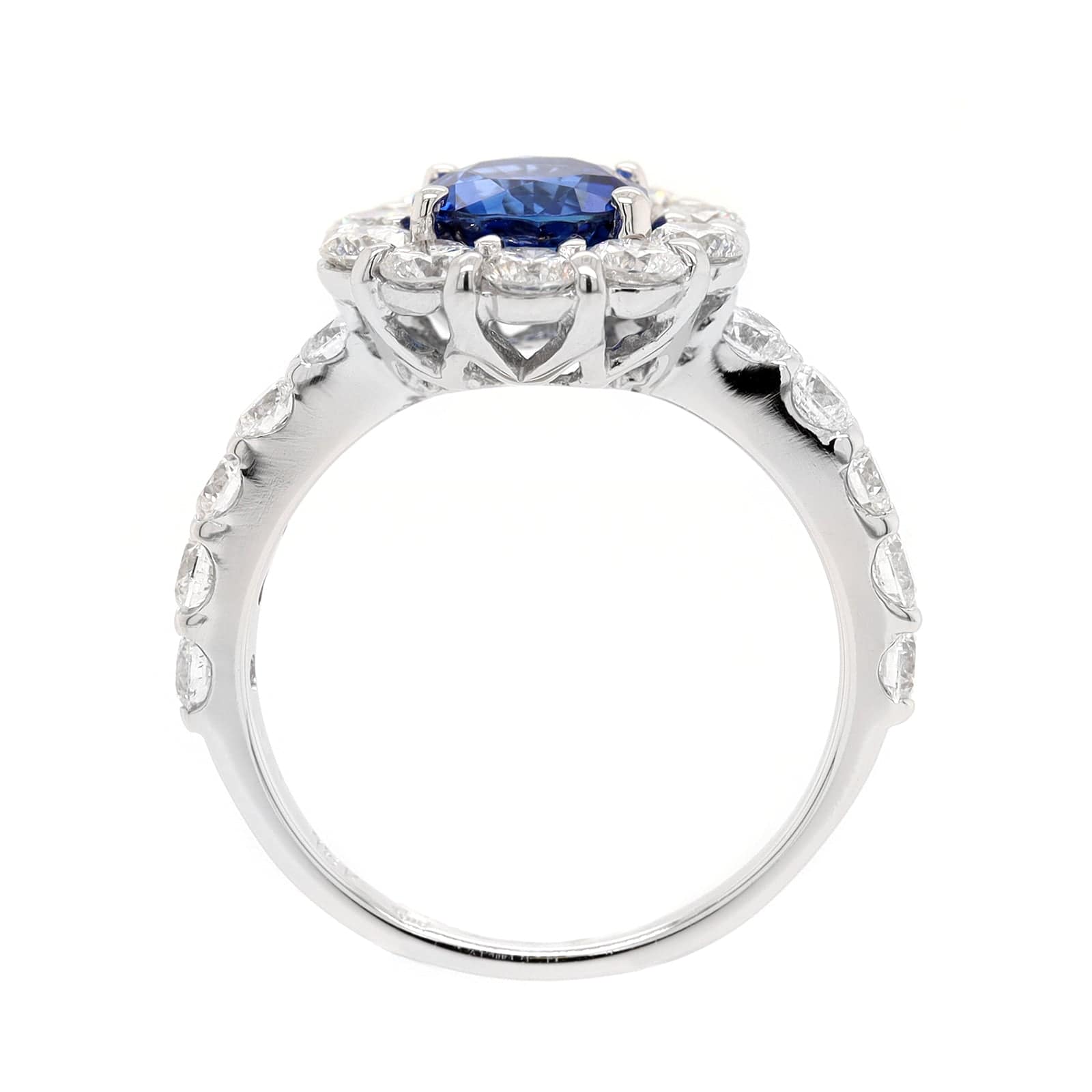 18K White Gold Round Sapphire and Diamond Halo Ring