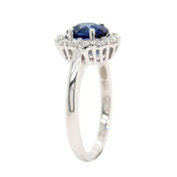 18K White Gold Oval Sapphire and Diamond Halo Ring