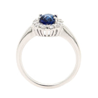 18K White Gold Oval Sapphire and Diamond Halo Ring
