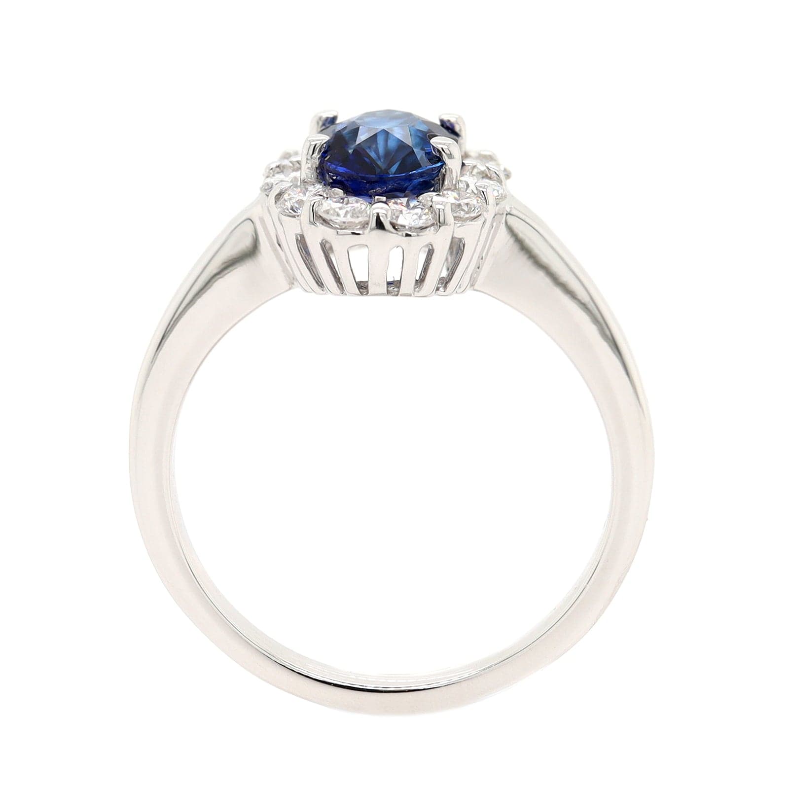 18K White Gold Oval Sapphire and Diamond Halo Ring