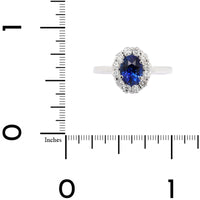 18K White Gold Oval Sapphire and Diamond Halo Ring