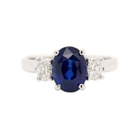 Platinum Three Stone Oval Sapphire and Diamond Ring