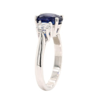 Platinum Three Stone Oval Sapphire and Diamond Ring
