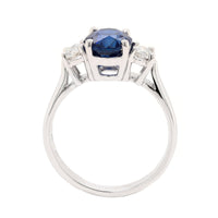 Platinum Three Stone Oval Sapphire and Diamond Ring