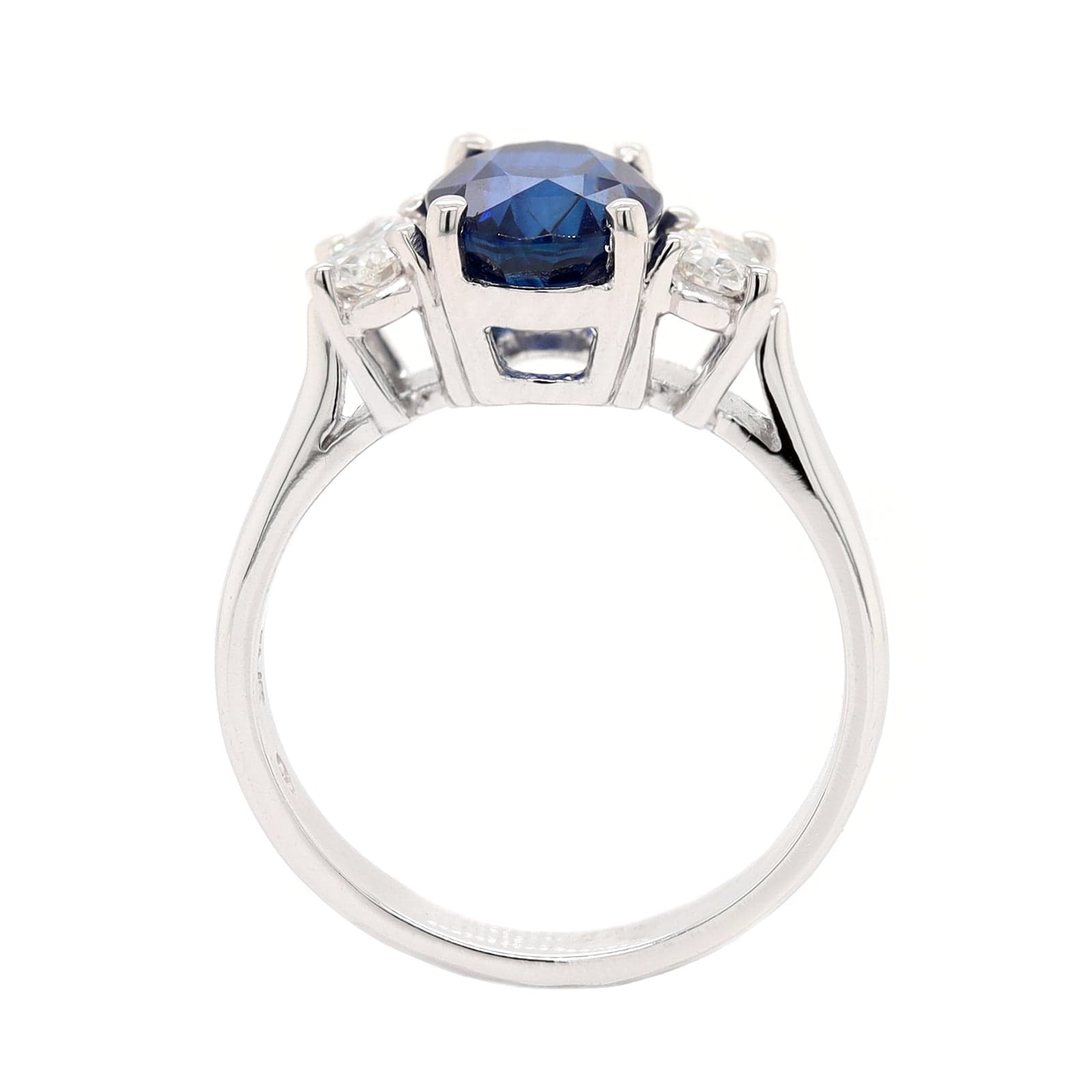 Platinum Three Stone Oval Sapphire and Diamond Ring