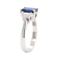 Platinum Three Stone Emerald Cut Sapphire and Diamond Ring