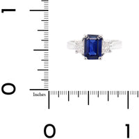 Platinum Three Stone Emerald Cut Sapphire and Diamond Ring