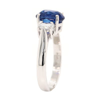 Platinum Three Stone Oval Sapphire and Diamond Ring