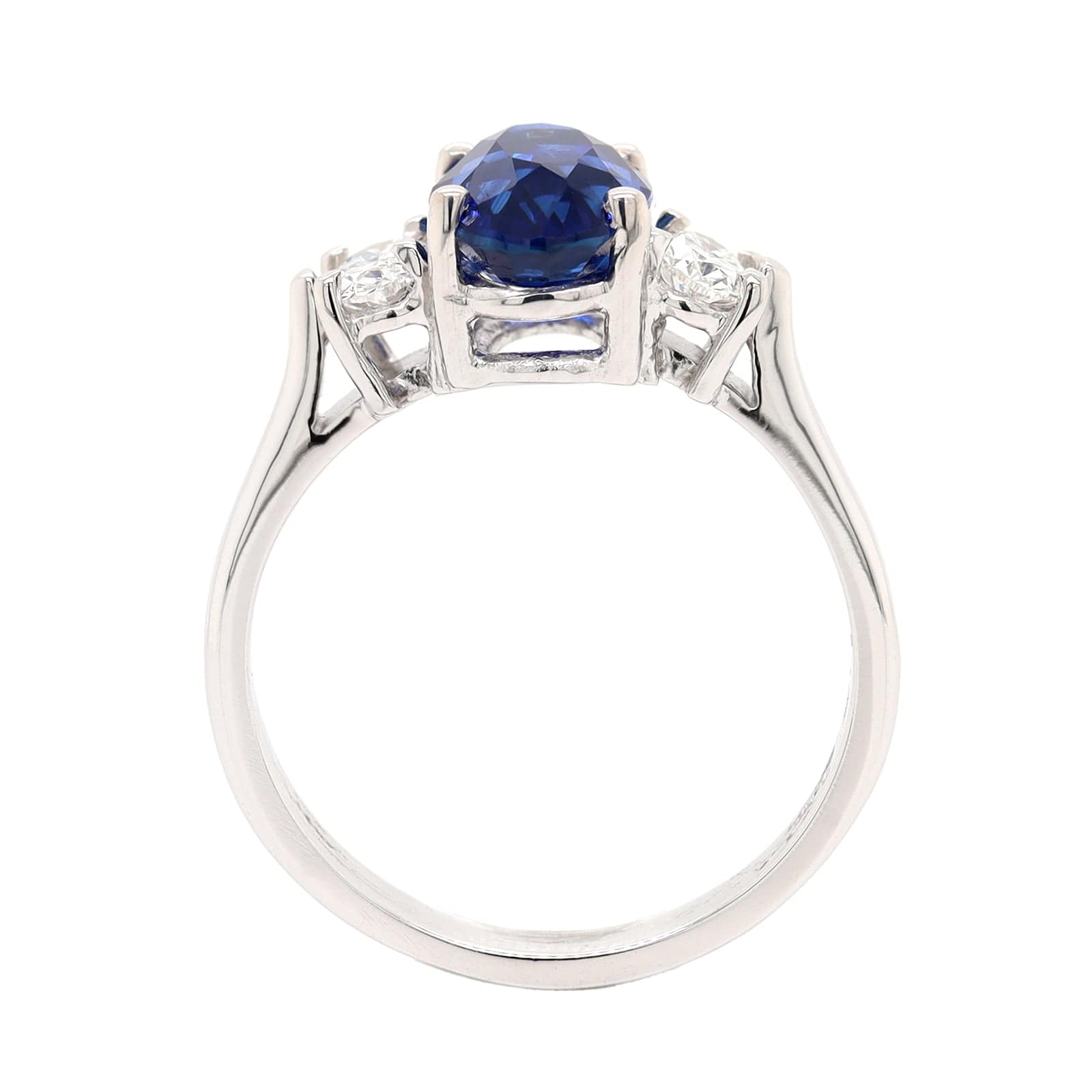 Platinum Three Stone Oval Sapphire and Diamond Ring