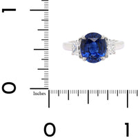 Platinum 3 Stone Oval Sapphire and Trapezoid Diamond Ring