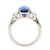 Platinum 3 Stone Oval Sapphire and Diamond Ring
