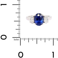 Platinum 3 Stone Oval Sapphire and Diamond Ring