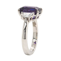 Platinum Three Stone Octagonal Shaped Sapphire and Diamond Ring