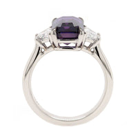 Platinum Three Stone Octagonal Shaped Sapphire and Diamond Ring