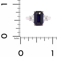 Platinum Three Stone Octagonal Shaped Sapphire and Diamond Ring