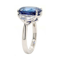 Platinum Three Stone Oval Shaped Sapphire and Diamond Ring