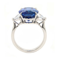 Platinum Three Stone Oval Shaped Sapphire and Diamond Ring