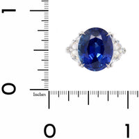 Platinum Three Stone Oval Shaped Sapphire and Diamond Ring