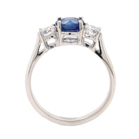 Platinum Three Stone Round Sapphire and Diamond Ring