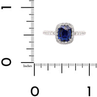 Platinum Cushion Cut Blue Sapphire and Diamond Halo Ring