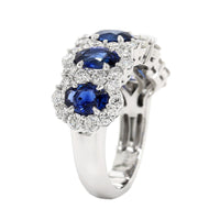 18K White Gold 5 Stone Oval Sapphire and Diamond Halo Ring