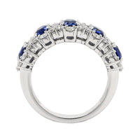 18K White Gold 5 Stone Oval Sapphire and Diamond Halo Ring