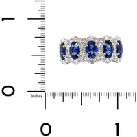 18K White Gold 5 Stone Oval Sapphire and Diamond Halo Ring