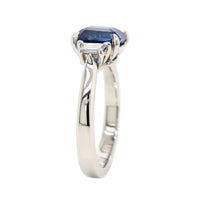 Platinum 3 Stone Emerald Cut Sapphire and Diamond Ring