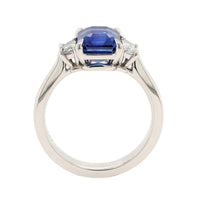Platinum 3 Stone Emerald Cut Sapphire and Diamond Ring