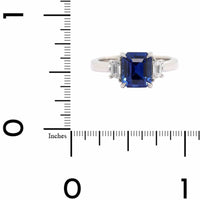 Platinum 3 Stone Emerald Cut Sapphire and Diamond Ring