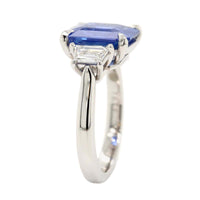 Platinum 3 Stone Emerald Cut Sapphire and Diamond Ring