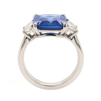 Platinum 3 Stone Emerald Cut Sapphire and Diamond Ring