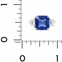 Platinum 3 Stone Emerald Cut Sapphire and Diamond Ring