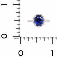 Platinum Oval Blue Sapphire and Diamond Halo Ring