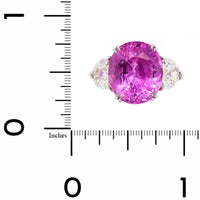 Platinum Three Stone Oval Shaped Pink Sapphire and Diamond Ring