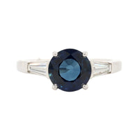 Platinum Three Stone Round Blue Sapphire and Diamond Ring