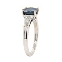 Platinum Three Stone Round Blue Sapphire and Diamond Ring