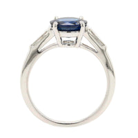 Platinum Three Stone Round Blue Sapphire and Diamond Ring