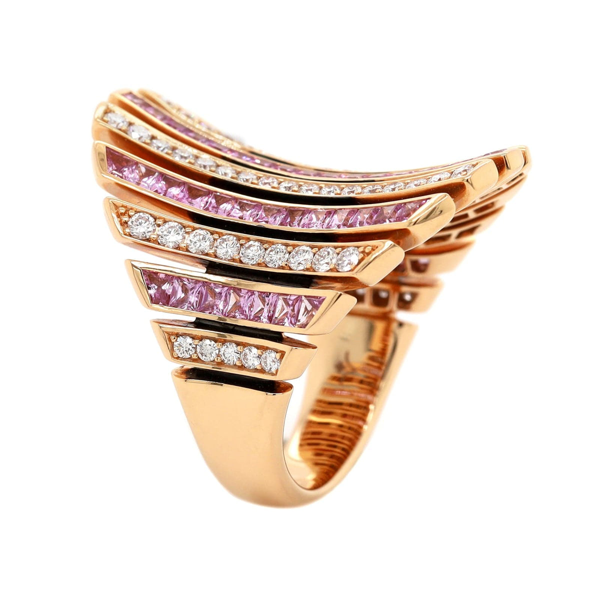 Eclat Jewels 18K Rose Gold Alternating Pink Sapphire and Diamond Line ...