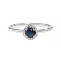 14K White Gold Blue Sapphire and Diamond Halo Ring