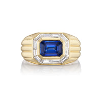 Sorellina 18K Yellow Gold One Of A Kind Emerald Cut Sapphire and Diamond Ring