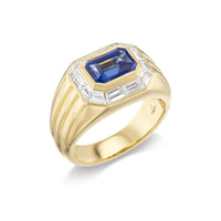 Sorellina 18K Yellow Gold One Of A Kind Emerald Cut Sapphire and Diamond Ring