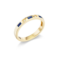 Sorellina 18K Yellow Gold Baguette Shaped Sapphire and Diamond Single Row Tarot Ring
