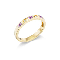 Sorellina 18K Yellow Gold Baguette Shaped Sapphire and Diamond Single Row Tarot Ring