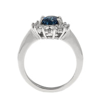 Platinum Oval Blue Sapphire and Diamond Halo Ring