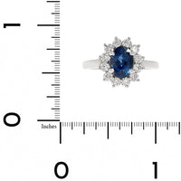 Platinum Oval Blue Sapphire and Diamond Halo Ring
