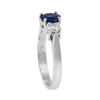 Platinum Three Stone Round Blue Sapphire and Diamond Ring
