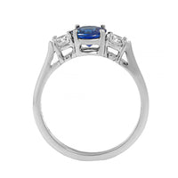 Platinum Three Stone Round Blue Sapphire and Diamond Ring
