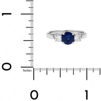 Platinum Three Stone Round Blue Sapphire and Diamond Ring