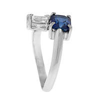 Platinum 2 Stone Emerald Cut Blue Sapphire and Diamond Ring